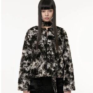 Women's Black and Gray Faux Fur Jacket